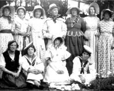 Amdram Companion Players. Back (L-R): Mrs Box, Rosalie Hancock, Mrs McWilliams, Mr McWilliams, Mrs Yardley, Josie Hopcroft. Front (L-R): -, Edith Hopcroft, Peggy...