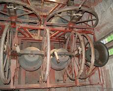 DSC00351 Bell chamber. No.1 bell is 'rung up', No. 2 has a broken stay!