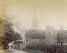 Lapworth almshouses-1 A photo from around 1890 of the old 'almshouses' close to Lapworth Church. They were demolished in 1892