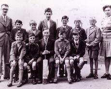 22 School group 2 50s School Cricket Team, late 1940s. Left to Right: Headmaster Mr Jackson. Back row: Alan Tabor, Edward Hitches, Ronald Lindsey, John Coleman, unknown, Laurence...